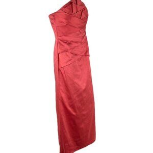 Phoebe Couture Strapless Red Satin Evening Gown